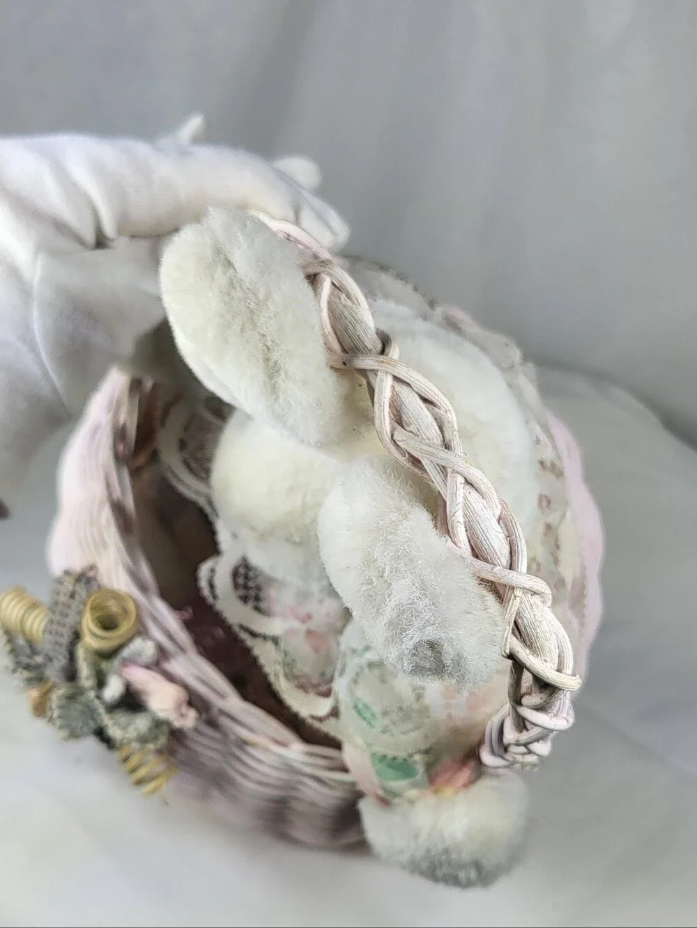 Soft Expressions Plush Bunny in Pink Wicker Basket 8.5